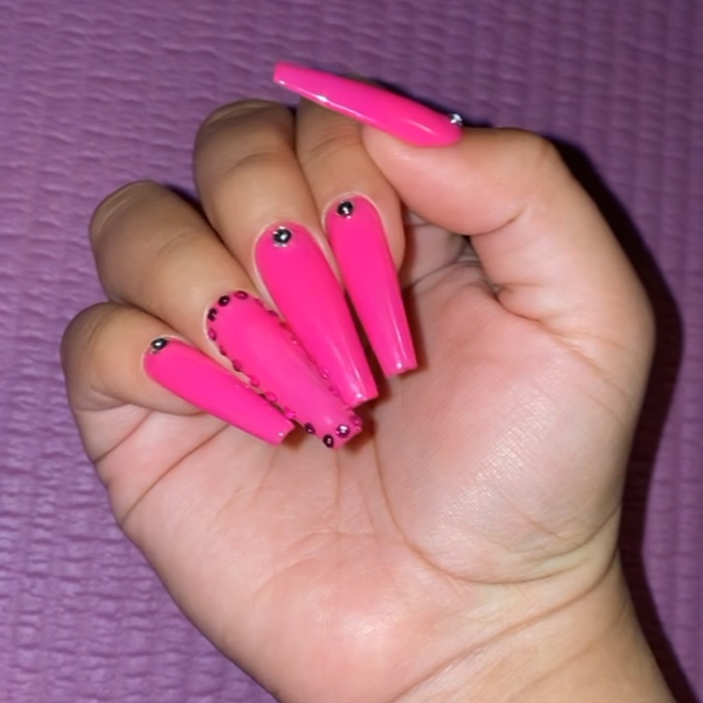 Pink Rhinestone Press on Nails
